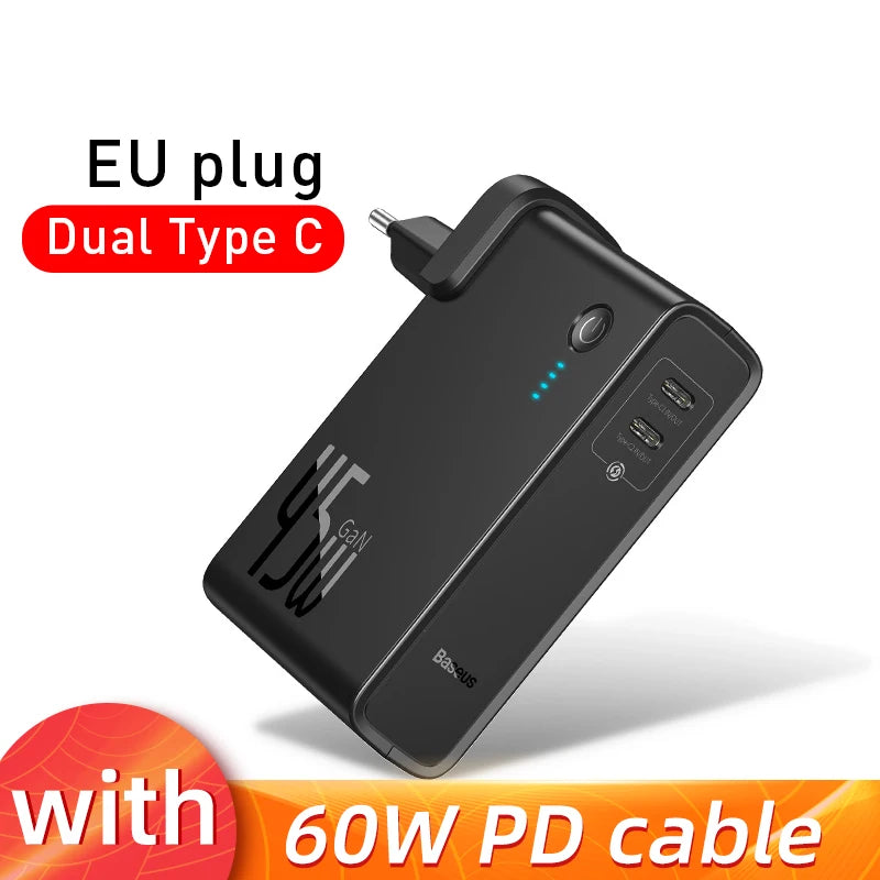 Baseus GaN Power Bank Charger 10000mAh 45W USB C PD Fast Charging 2 in 1 Charger & Battery as One ForiP 11 Pro Laptop ForXiaomi - V.I.P Digital Presence