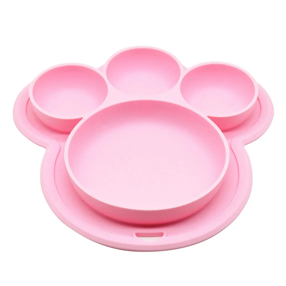 Plato de silicona de grado alimenticio para niños, plato para el hogar, plato para bebés, vajilla con forma de pata de oso, cuencos de dibujos animados para entrenamiento de niños, ventosa para niños pequeños