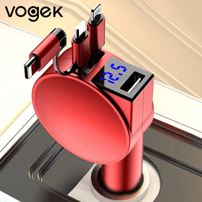 Vogek 3-in-1 Car Charger 60W Super Fast Charging for iPhone Xiaomi Huawei Samsung with Telescopic Charging Cables and Adapters - V.I.P Digital Presence