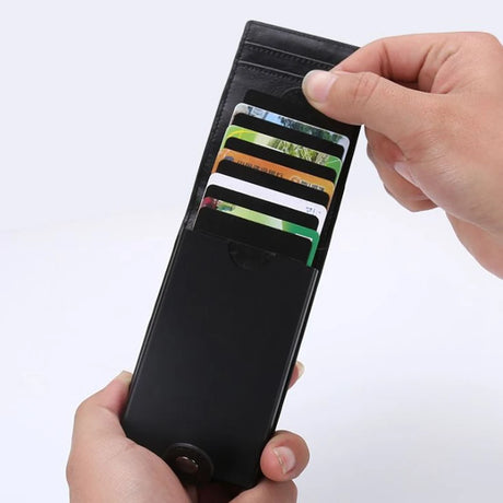 Hot sale Women Men RFID Card Holders Stack Up Pull Out Mini Cascading Wallet ID Cash Cardholder Crazy Horse PU Leather Purses - V.I.P Digital Presence