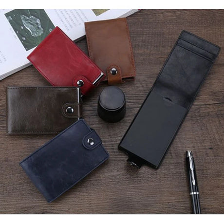 Hot sale Women Men RFID Card Holders Stack Up Pull Out Mini Cascading Wallet ID Cash Cardholder Crazy Horse PU Leather Purses - V.I.P Digital Presence