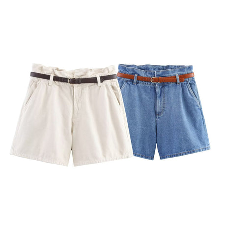 A-line belt denim casual shorts for women - V.I.P Digital Presence