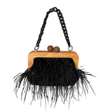 Acrylic Chain Hairy Banquet Bag Hairy Shoulder Underarm Bag Camel Bird Hair Wooden Frame Handbag for Women - V.I.P Digital Presence