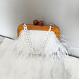 Acrylic Chain Hairy Banquet Bag Hairy Shoulder Underarm Bag Camel Bird Hair Wooden Frame Handbag for Women - V.I.P Digital Presence