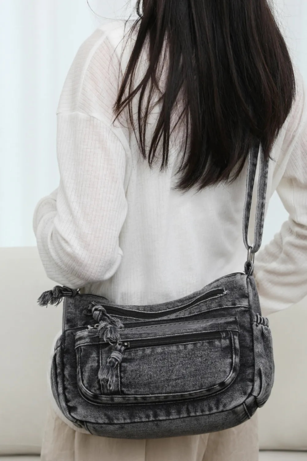 Adjustable Strap Denim Crossbody Bag - V.I.P Digital Presence