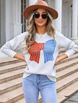 Angel Wings Bow Round Neck Dropped Shoulder Sweater - V.I.P Digital Presence