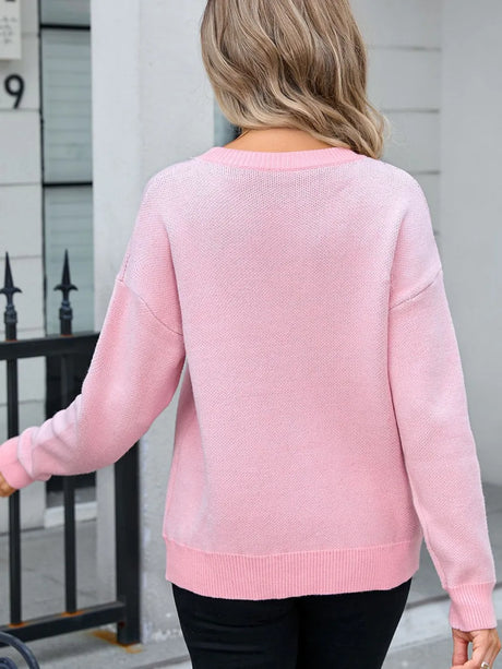 Angel Wings Bow Round Neck Dropped Shoulder Sweater - V.I.P Digital Presence