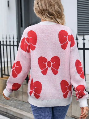 Angel Wings Bow Round Neck Dropped Shoulder Sweater - V.I.P Digital Presence