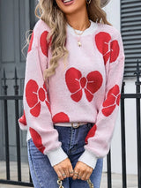 Angel Wings Bow Round Neck Dropped Shoulder Sweater - V.I.P Digital Presence