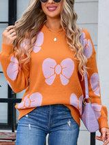 Angel Wings Bow Round Neck Dropped Shoulder Sweater - V.I.P Digital Presence