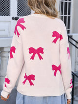 Angel Wings Bow Round Neck Dropped Shoulder Sweater - V.I.P Digital Presence