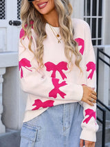 Angel Wings Bow Round Neck Dropped Shoulder Sweater - V.I.P Digital Presence