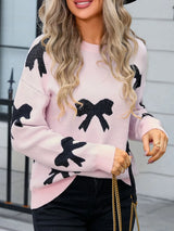 Angel Wings Bow Round Neck Dropped Shoulder Sweater - V.I.P Digital Presence