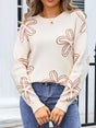 Angel Wings Flower Round Neck Dropped Shoulder Sweater - V.I.P Digital Presence
