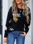 Angel Wings Flower Round Neck Dropped Shoulder Sweater - V.I.P Digital Presence
