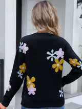 Angel Wings Flower Round Neck Dropped Shoulder Sweater - V.I.P Digital Presence