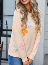 Angel Wings Flower Round Neck Dropped Shoulder Sweater - V.I.P Digital Presence