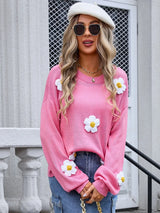 Angel Wings Flower Round Neck Long Sleeve Sweater - V.I.P Digital Presence