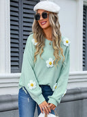 Angel Wings Flower Round Neck Long Sleeve Sweater - V.I.P Digital Presence