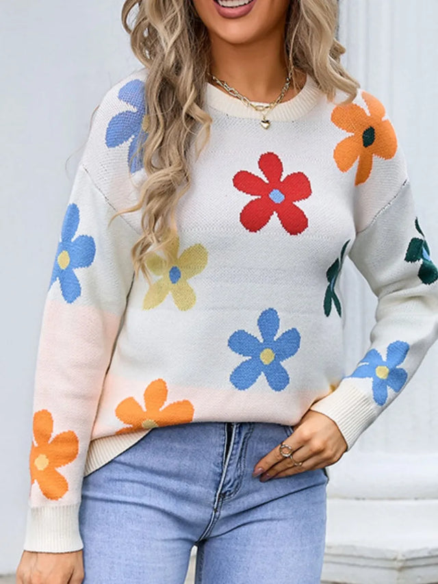 Angel Wings Flower Round Neck Long Sleeve Sweater - V.I.P Digital Presence