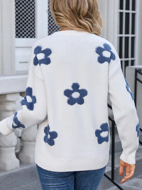 Angel Wings Flower Round Neck Long Sleeve Sweater - V.I.P Digital Presence