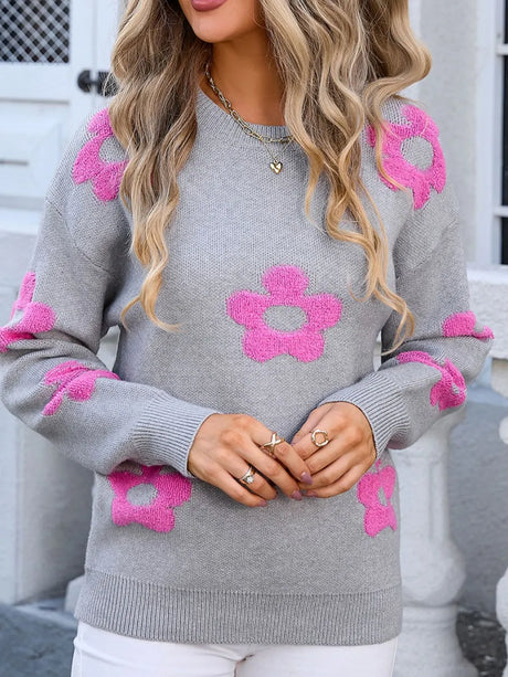Angel Wings Flower Round Neck Long Sleeve Sweater - V.I.P Digital Presence