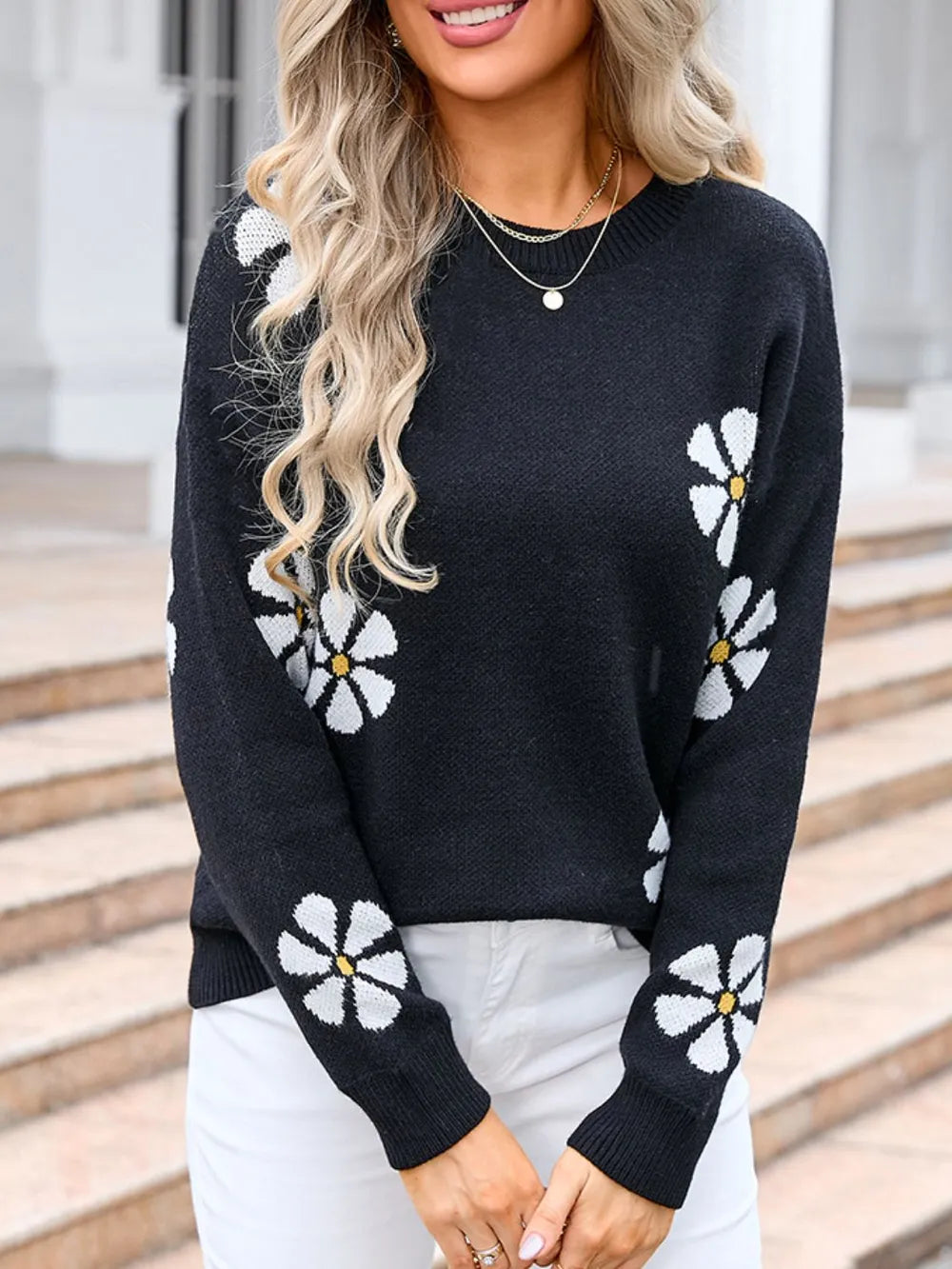 Angel Wings Round Neck Long Sleeve Sweater - V.I.P Digital Presence