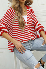Angel Wings Striped Button Up Long Sleeve Cardigan - V.I.P Digital Presence