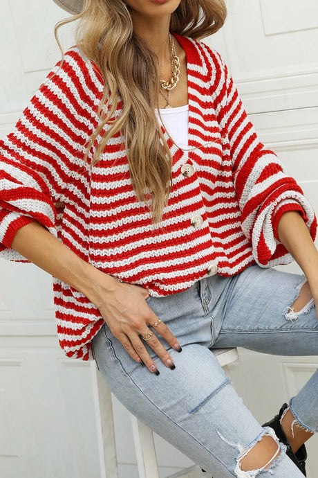 Angel Wings Striped Button Up Long Sleeve Cardigan - V.I.P Digital Presence