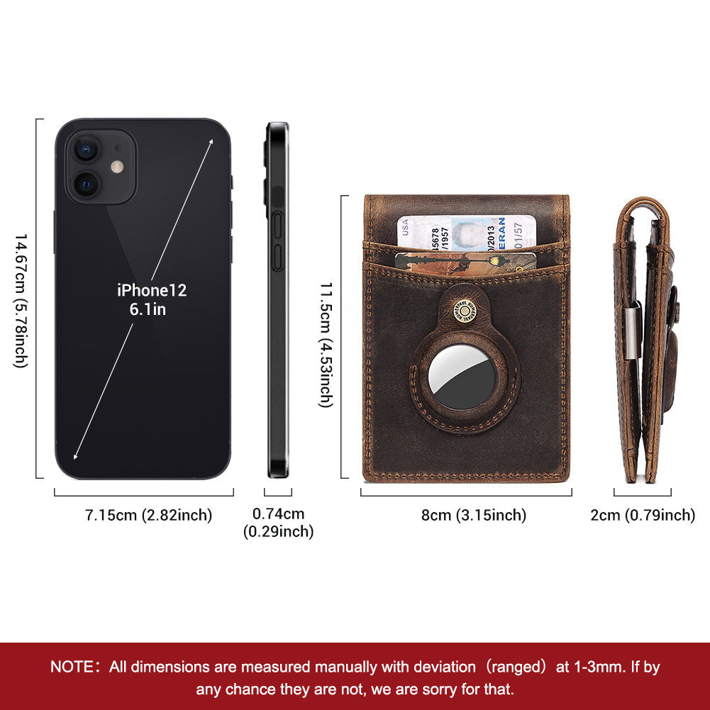 Anti-Magnetic Change Clip Head Layer Cowhide Suitable For Airtag Anti-Lost Device Dollar Clip Leather Men's Wallet - V.I.P Digital Presence