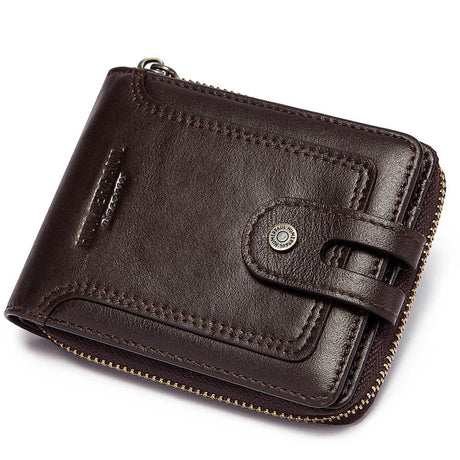 Anti-Theft Brush Men's Leather Wallet Top Layer Cowhide Short Coin Purse Zipper Retro Leather Men Bag - V.I.P Digital Presence