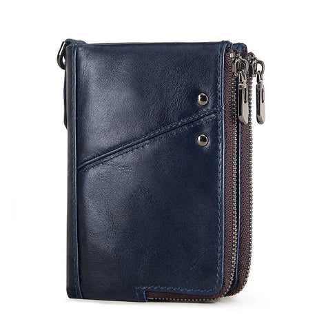 Anti-Theft Brush RFID Genuine Leather Men's Wallet Multifunctional Double Zipper Vertical Wallet Fashion Casual Coin Purse - V.I.P Digital Presence
