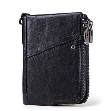 Anti-Theft Brush RFID Genuine Leather Men's Wallet Multifunctional Double Zipper Vertical Wallet Fashion Casual Coin Purse - V.I.P Digital Presence