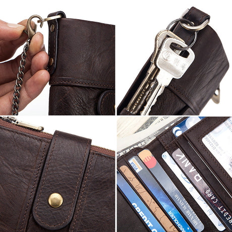 Anti-Theft Brush Wallet Leather Bag Multi-Function Buckle Zipper Retro Crazy Horse Cowhide Men's Bag Casual Coin Purse - V.I.P Digital Presence