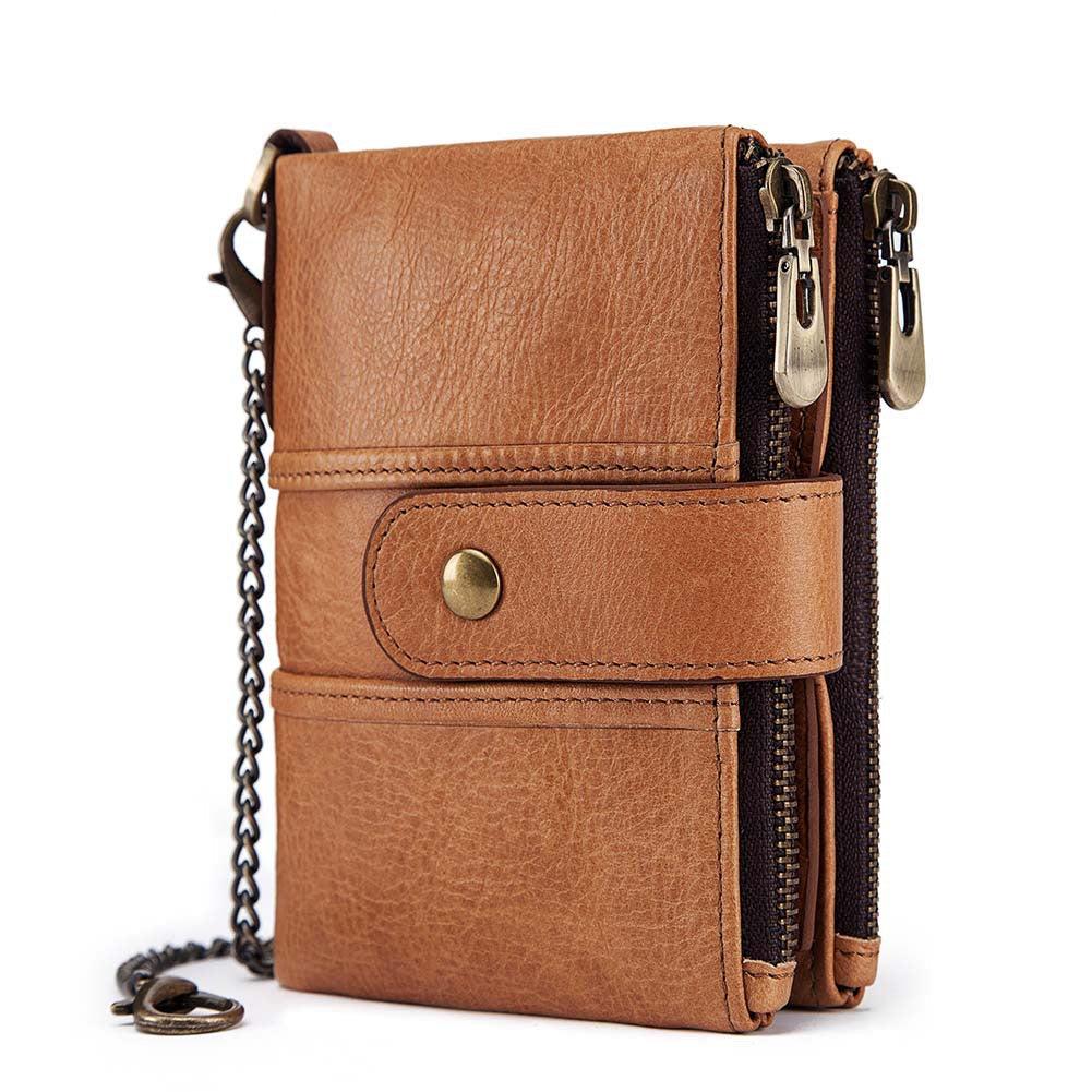 Anti-Theft Brush Wallet Leather Bag Multi-Function Buckle Zipper Retro Crazy Horse Cowhide Men's Bag Casual Coin Purse - V.I.P Digital Presence