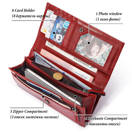 Anti-Theft Brushed Genuine Leather Ladies Wallet Top Layer Cowhide Long Women's Bag Multi-Card Card Holder Mobile Phone Bag Clutch Bag - V.I.P Digital Presence