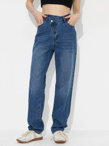 Asymmetric Waist Jeans with Pockets - V.I.P Digital Presence