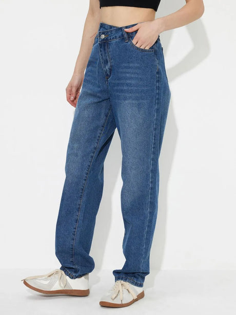 Asymmetric Waist Jeans with Pockets - V.I.P Digital Presence