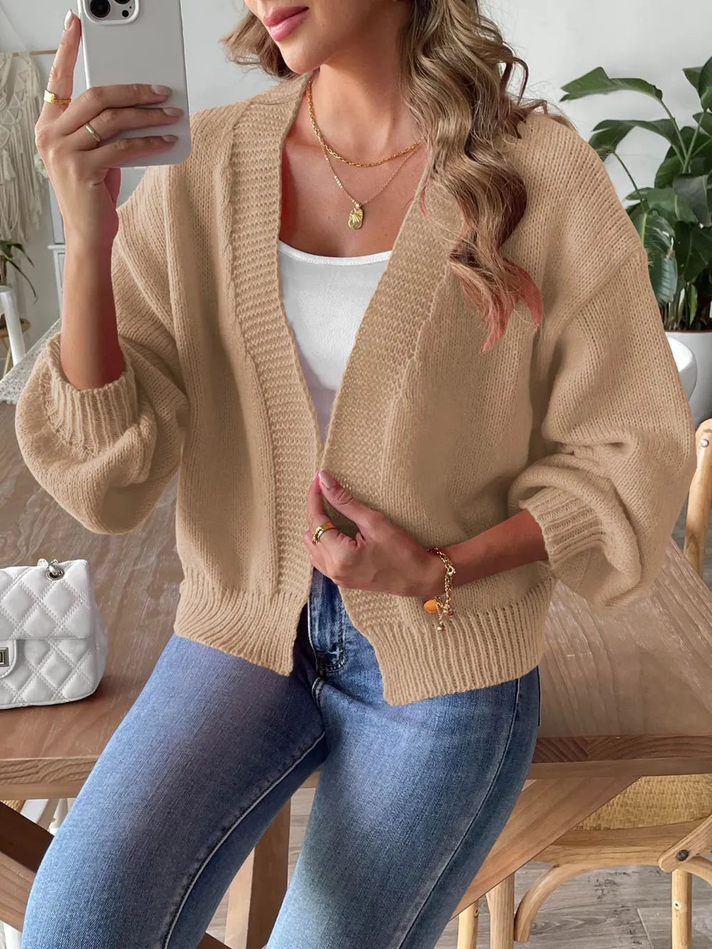 Autumn and winter lantern sleeve simple casual sweater jacket - V.I.P Digital Presence