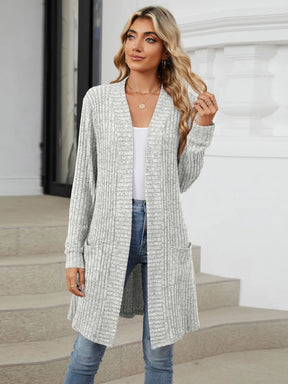 Autumn and winter long color long sleeved loose pocket cardigan jacket for women - V.I.P Digital Presence