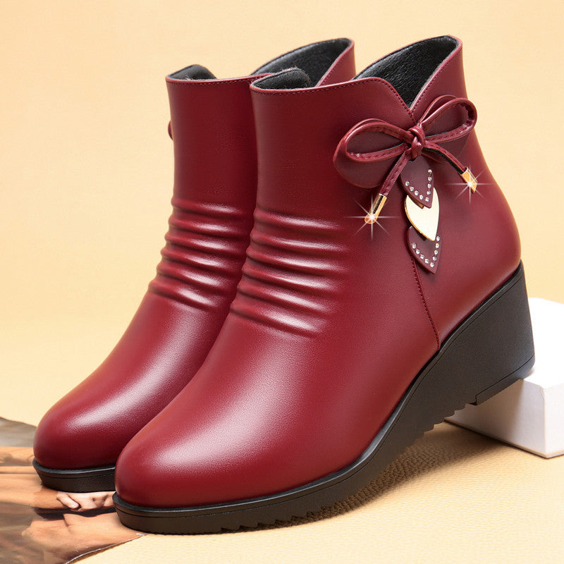 Autumn and Winter New Mom Cotton Shoes Women's Slope Heel Thick Bottom with Velvet Short Boots Anti slip and Warm Middle aged and Elderly Women's Boots - V.I.P Digital Presence