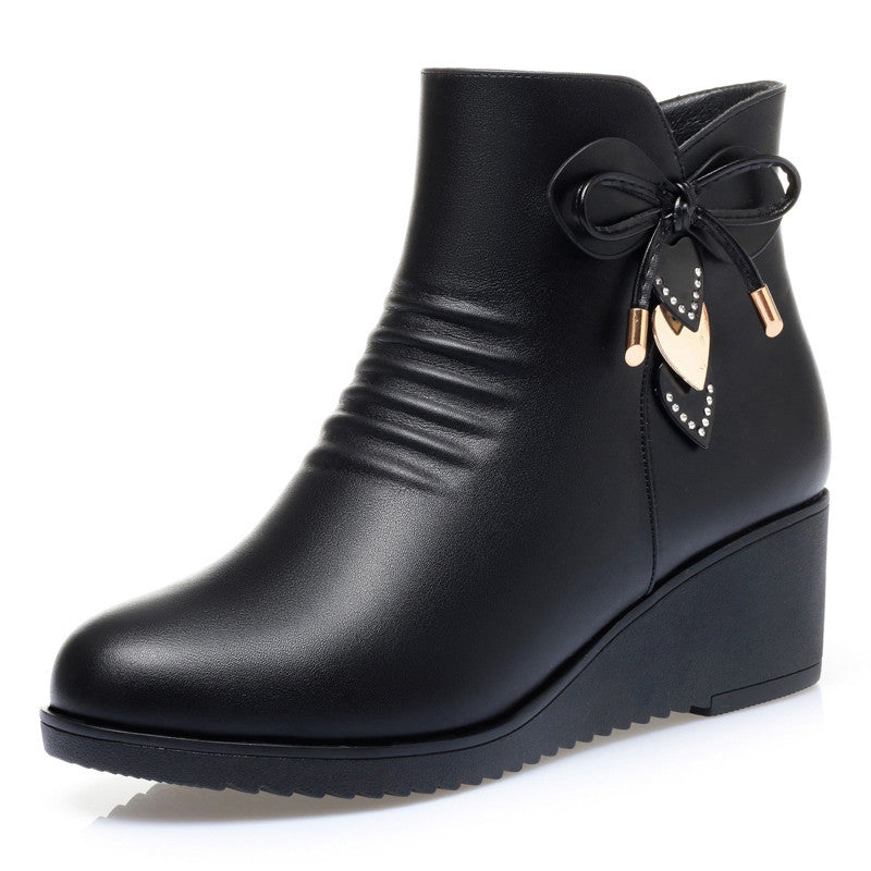 Autumn and Winter New Mom Cotton Shoes Women's Slope Heel Thick Bottom with Velvet Short Boots Anti slip and Warm Middle aged and Elderly Women's Boots - V.I.P Digital Presence