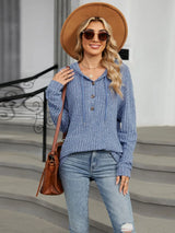 Autumn and winter new solid color hooded button loose long sleeved top - V.I.P Digital Presence