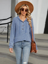 Autumn and winter new solid color hooded button loose long sleeved top - V.I.P Digital Presence