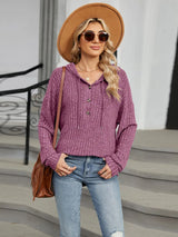 Autumn and winter new solid color hooded button loose long sleeved top - V.I.P Digital Presence