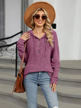 Autumn and winter new solid color hooded button loose long sleeved top - V.I.P Digital Presence