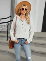 Autumn and winter new solid color hooded button loose long sleeved top - V.I.P Digital Presence