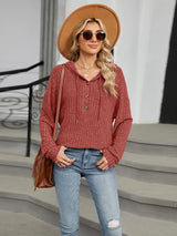 Autumn and winter new solid color hooded button loose long sleeved top - V.I.P Digital Presence