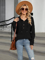 Autumn and winter new solid color hooded button loose long sleeved top - V.I.P Digital Presence