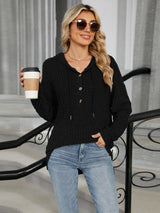 Autumn and winter new solid color hooded button loose long sleeved top - V.I.P Digital Presence